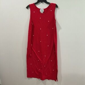 Quacker Factory Red Patriotic 100% Cotton Maxi Dress Embroidered Large Celestial